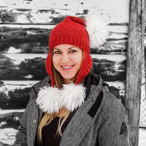 Modèle de cache-oreilles au crochet : tuque texturée à point bouffant avec pompons (téléchargement PDF)