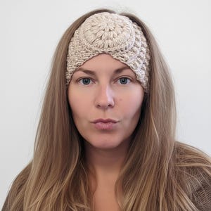 Nerium Ear Warmer Crochet Pattern: Textured Puff Stitch Circle Motif Headband (PDF Pattern)