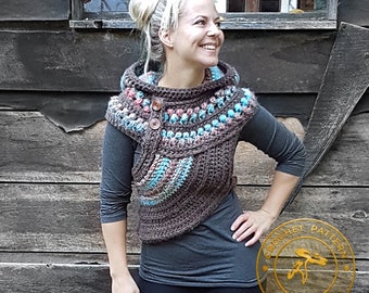 HOODED VEST PATTERN | crochet pattern pdf | hooded vest | cowl crochet pattern | crochet vest pattern | crochet vest | Poppy Shop