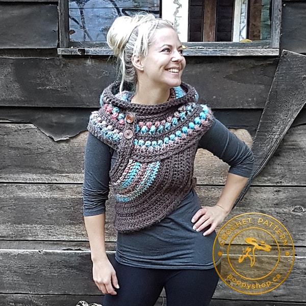 HOODED VEST PATTERN | crochet pattern pdf | hooded vest | cowl crochet pattern | crochet vest pattern | crochet vest | Poppy Shop