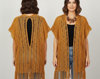 Modèle de cardigan au crochet : conception en trou de serrure, tailles pour femmes TP-4TG (téléchargement PDF)