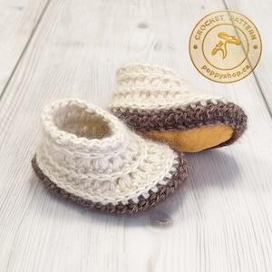 CROCHET BABY BOOTIES Pattern | leather bottom baby booties pattern | crochet booties pattern | crochet pattern | baby slippers | Poppy Shop