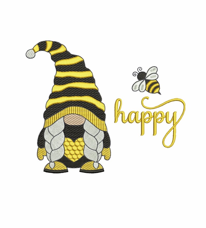 Bee gnome machine embroidery design gnome girl machine  etsy