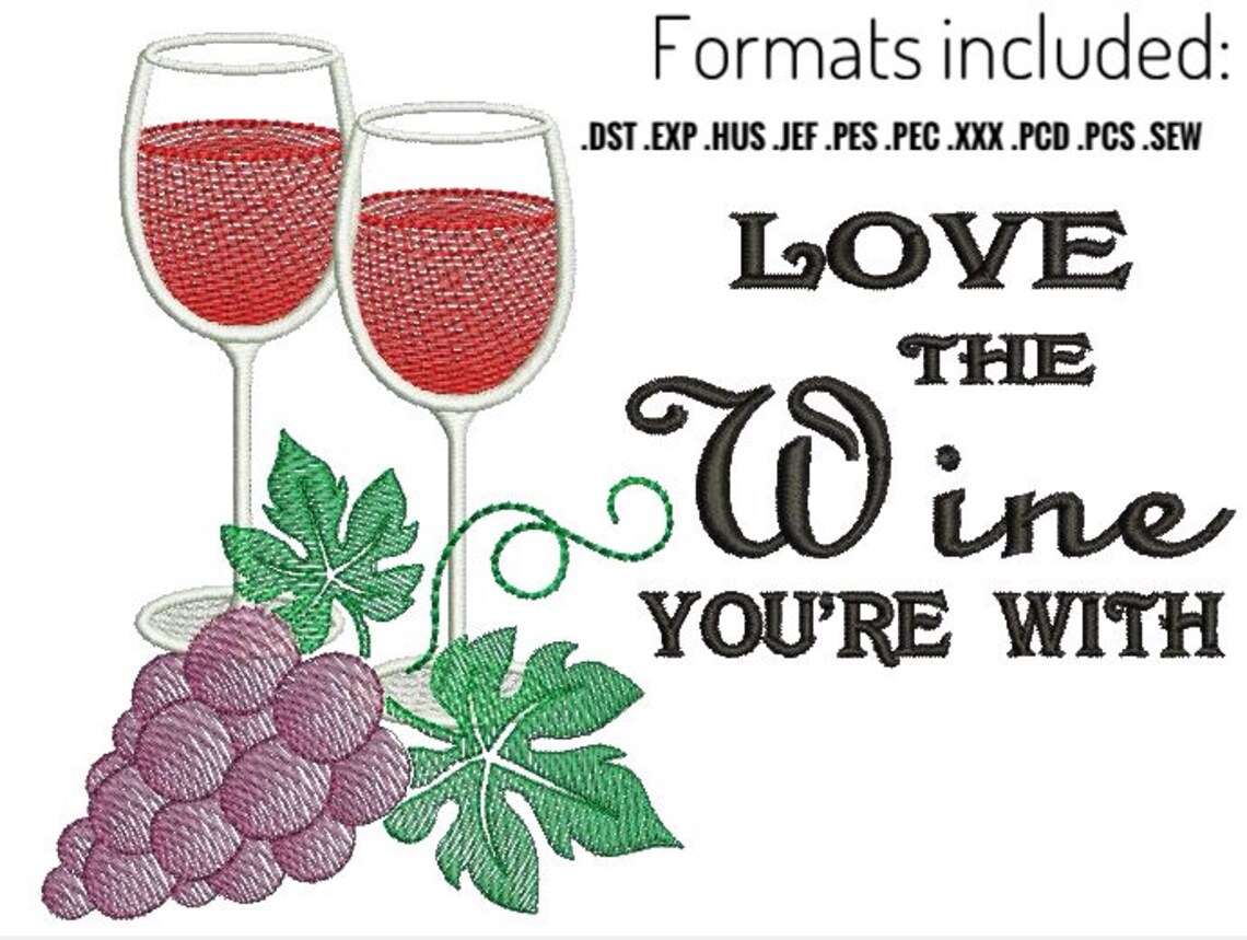Grapes and wine machine embroidery design Love the wine you Etsy