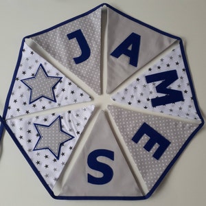 Personalised Fabric Bunting / Grey & Any Colour Letters / Nursery Decor / Beautiful Handmade Gift for Baby Boy/Girl