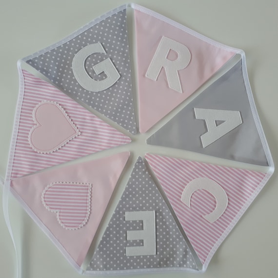 pink and grey bunting for nursery