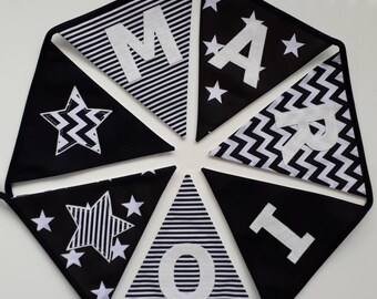 Personalised Bunting / Black & White / Monochrome Nursery Decor / Beautiful Handmade Gift for Baby Boy