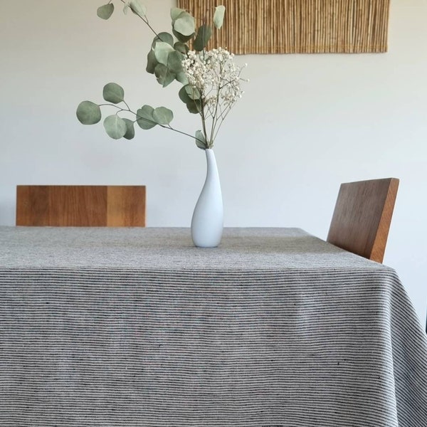 Grey linen tablecloth, striped linen table cloth, natural linen tablecloth, linen tablecloth, striped table cover, linen tablecloth stripes