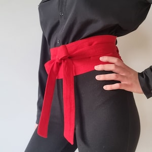 Linen obi belt, long wide belt, obi belt, linen accessory, linen dress belt, wide waist belt, double wrap belt, linen wrap belt