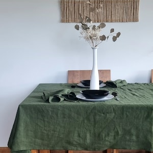 Green linen tablecloth, pure linen tablecloth, natural linen tablecloth, forest green linen tablecloth, dark green linen tablecloth