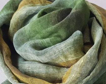 Linen scarf, gauze linen scarf, green striped linen scarf, mens scarf, linen scarf, pure linen scarf with fringe, lightweight linen scarf