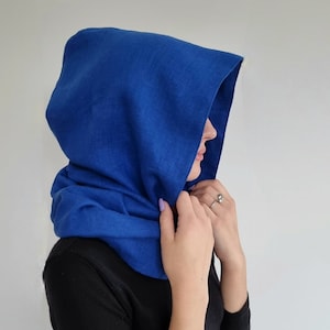 Hooded linen scarf, infinity scarf with hood, cowl scarf, hooded round scarf, linen shoulder cover, hood unisex, linen shawl, linen cowl