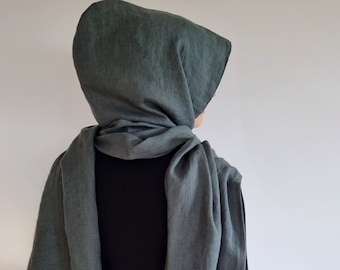 Hooded linen scarf, long scarf with hood, cowl scarf, hooded linen shawl, hooded scarf, unisex linen hood, linen shawl with hood, linen cowl