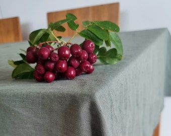 Green linen tablecloth, pure linen tablecloth, natural linen tablecloth, pine green linen tablecloth, mint green linen tablecloth