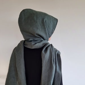 Hooded linen scarf, long scarf with hood, cowl scarf, hooded linen shawl, hooded scarf, unisex linen hood, linen shawl with hood, linen cowl