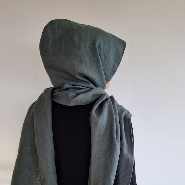 Hooded linen scarf, long scarf with hood, cowl scarf, hooded linen shawl, hooded scarf, unisex linen hood, linen shawl with hood, linen cowl