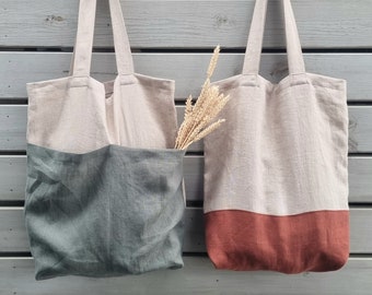 Borsa tote di lino, borsa tote a doppio fondo, borsa di lino grande, borsa della spesa riutilizzata, borsa della spesa, borsa tote shopper, borsa del mercato, borsa da spiaggia di lino