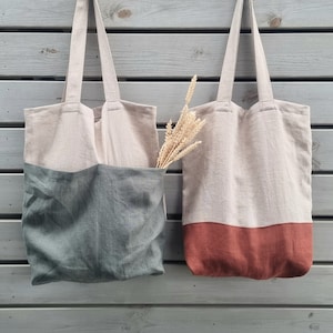 Linen tote bag, double bottom tote bag, large linen bag, reuse shopping bag, grocery bag, shopper tote bag, market bag, linen beach bag image 1