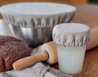 Linen bowl covers, fabric bowl covers, kombucha jar cover, mixer bowl cover, set of reusable picnic food covers, linen bread proofing cover