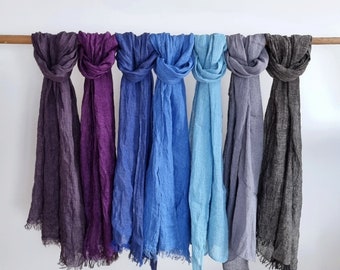 Linen scarf, women scarf, blue linen scarf, men scarf, linen boho scarf, lightweight long linen scarf, blue wrap shawl, blue gauze scarf
