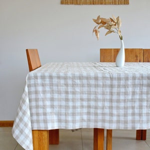 Gingham linen tablecloth, linen buffalo plaid tablecloth, gingham plaid natural linen tablecloth, plaid linen tablecloth, check tablecloth