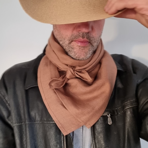 Linen wild rags, 35x35" cowboy scarf, linen rags for men, women square scarf, western bandana face cover, soft neckerchief, dog bib kerchief