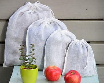 Reusable produce bags, 100% linen reusable produce bags, mesh reusable bags, drawstring produce bags, organic zero waste grocery reuse bags