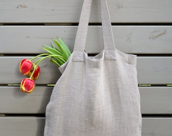 Linen tote bag, tote bag, organic linen tote bag, reuse shopping bag, zero waste grocery bag, shopper tote bag, market bag, linen beach bag