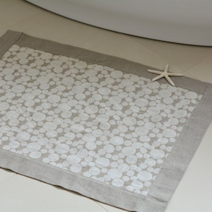 Linen bath mat, Natural linen double layer bath mat, Bubble pattern gray linen rug, linen bathroom mat, huckaback bath floor mat, shower rug