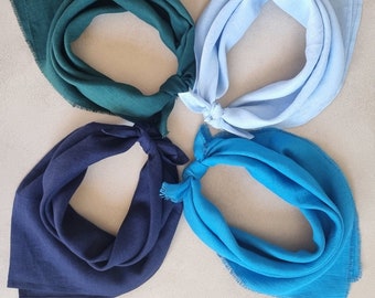 Blue bandana, square linen scarf, blue linen bandana, blue linen neckerchief men, green linen kerchief, square linen kerchief, dog bandana