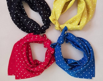 Polka dot kerchief, linen dotted bandana, polka dot linen neckerchief, linen square scarf, linen kerchief, polka dot dog bandana, cravat