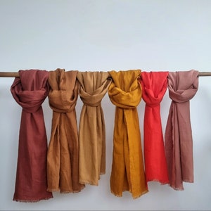 Linen scarf, women scarf, soft linen scarf, boho style scarf for men women, scarf with fringe, softened linen scarf, frayed edge linen scarf
