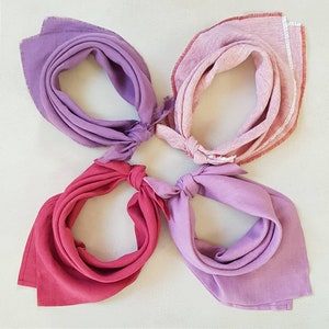Linen bandana, pink square scarf, women bandana, pink rose purple linen neckerchief, pink linen square kerchief, western dog bandana, cravat