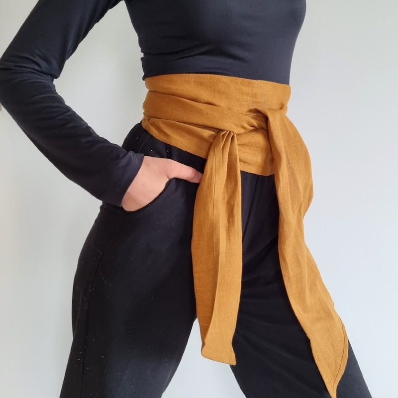 Obi Sash Black Fabric Etsy