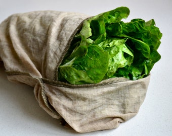 Greens keeper, reusable produce storage bag, 100% linen vegetable storage bag, fresh greens, lettuce storage bag, organic linen reusable bag