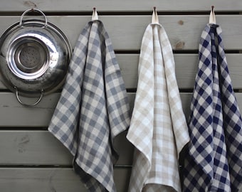 Gingham linen towel, plaid linen tea towel, linen kitchen towel, buffalo checked linen hand towel, gingham checkered linen tea towel