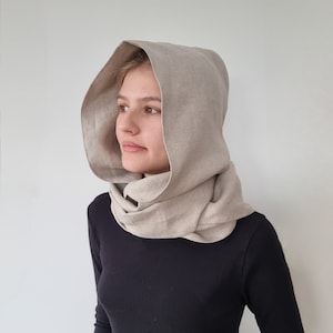 Halsduk med huva, oändlig halsduk med huva, halsduk med huva för kvinnor, unisex halsduk med huva, linnehalsduk med huva, linneaxelskydd, kappa med huva bild 2