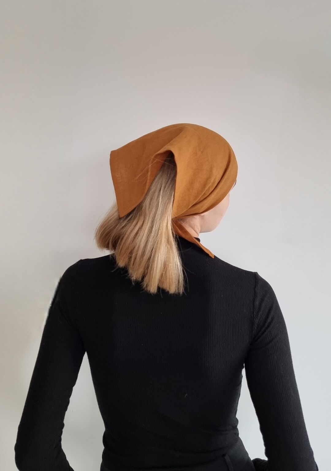 Linen Kerchief, Triangle Linen Bandana, Men, Brown Women Bandana, Linen