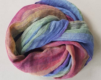 Rainbow linen scarf, men women unisex linen scarf, colorful linen scarf, multicolor linen scarf with fringe, rainbow striped linen scarf