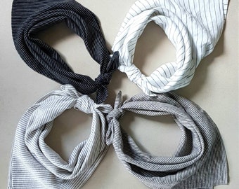 Linen bandana, square linen scarf, bandana men, striped linen neckerchief women, white black kerchief, western wild rags, cool dog bandana