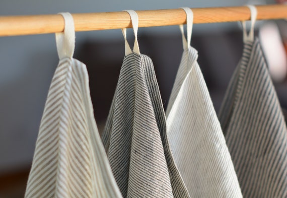 Linen tea towel, striped linen kitchen towel, natural linen kitchen towel with grey stripes, stripy linen hand towel, dishcloth with stripes