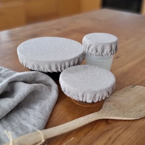 Linen dish covers, bowl covers, raw linen bowl covers, reusable washable linen bowl glass jar covers, fabric dish covers, cloth food cover