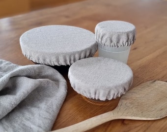 Linen dish covers, bowl covers, raw linen bowl covers, reusable washable linen bowl glass jar covers, fabric dish covers, cloth food cover