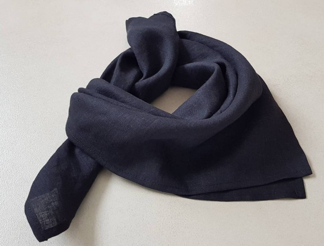 Linen Bandana Black Linen Neckerchief Mens Womens Bandana Etsy