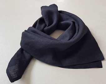 Linen bandana, black linen neckerchief, mens womens bandana, black biker bandana, black linen kerchief, western bandana, black dog bandana