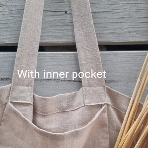 Linen tote bag, double bottom tote bag, large linen bag, reuse shopping bag, grocery bag, shopper tote bag, market bag, linen beach bag image 6