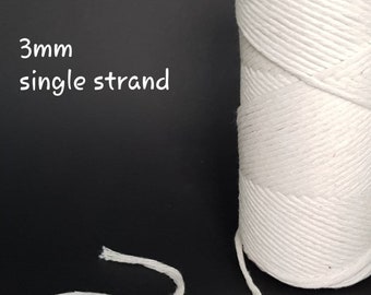 1/8" or 3 mm single strand cotton cord, single twisted natural cotton cord, off white cotton rope, cream cotton cord, natural macrame cord