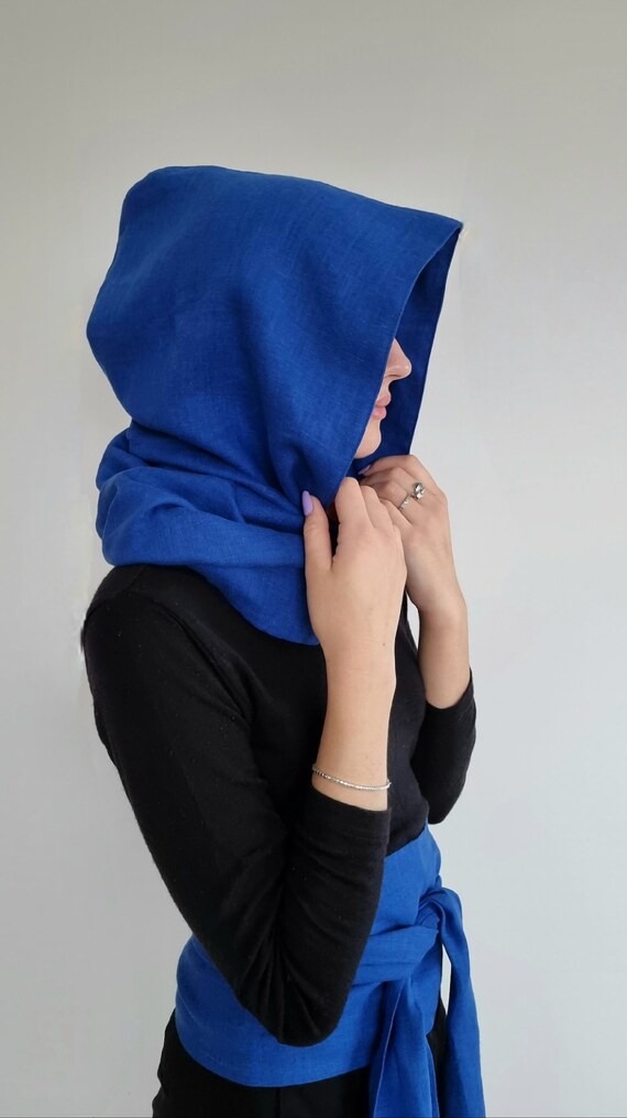 Hooded Linen Scarf, Infinity Scarf With Hood, Cowl Scarf, Hooded