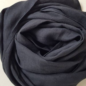 Black linen scarf, large square scarf, man, woman softened linen scarf, men&#39;s women&#39;s lightweight linen scarf, black soft linen scarf