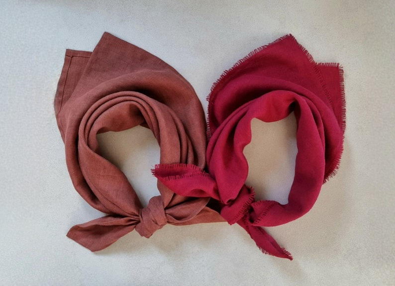Red linen bandana, square linen scarf, bandana men, women bandana, red linen neckerchief, square linen kerchief, western bandana, wild rag image 9